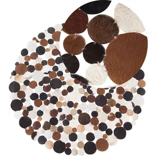 Beliani Kurzflor-Teppich, Braun, Fell, Grafikmuster, Rund 140x140 cm Echtleder