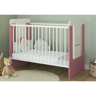 Kids Collective Babybett Gitterbett mit Kleine Prinzessin Gravur 60x120 höhenverstellbar | herausnehmbare Sprossen weiss pink Mädchen Europe