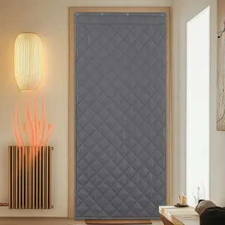 PONY DANCE Türvorhang Kälteschutz 100x200 cm Wärmeschutzvorhang Blickdicht Dicker Themovorhang mit 220g/m2 Baumwollfüllung Schallschutz Vorhang Wärmeisolierend Zugluftstopper, Grau