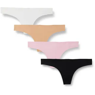 Amazon Essentials Damen Nahtlose Atmungsaktive Unterwäsche Für Damen Tanga, Gebondeter Stretch, 4er-Pack, Hellrosa/Kamelbraun/Schwarz/Weiß, 46