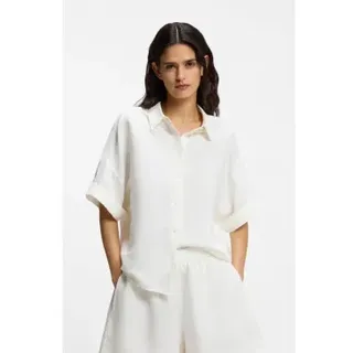 BOSS für Damen. 50559261 Bisenas Hemd weiß (S), Lässig, Party, Leinen, Klassisch, Kurzarm
