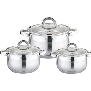 6 tlg 18/10 Edelstahl Kochgeschirr Induktion 20/18/16cm Universalkochset Kochtopf Topf Set Deckel Gastronomie