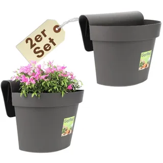 GarPet 2er Set Geländertopf Balkon mit Wasserspeicher Blumentopf Zaun Blumenkasten Geländer Geländerkasten Balkontopf Balkonkasten mit Halterung Blumentopf Balkon Anthrazit