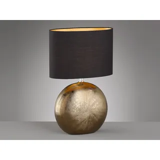 LED Tischlampe mit Keramikfuß Bronze Antik & Stoffschirm Schwarz Gold, 53cm groß - Bronze, Schwarz, Gold