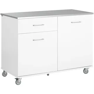 SoBuy Kücheninsel rollbar Weiß - Holzwerkstoff, Metall , 120x90x56 cm , Küchen, Küchenmöbel, Kücheninseln