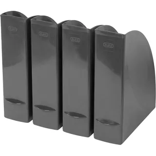 Elba Stehsammler 4er Set A4 – stabile Zeitschriftensammler für Ordner, Hefte & Dokumente – Kunststoff Magazinhalter für Büro, Schule & Home Office – Dokumentenhalter schwarz