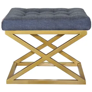 Atelier Del Sofa Stilvoller Pouf mit Metallgestell, 50 cm Breite, 42 cm Höhe, 40 cm Tiefe | Luxuriöser Blauer und Goldener Samt aus 100% Polyester | Ideal für Moderne Wohnräume