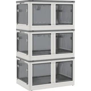 Fortuna Lai Aufbewahrungsbox 69L Stapelbare Truhe mit Rollen, Faltbar, 5-seitiger Zugang, Weiß - Weiß