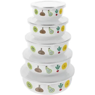 BESTonZON 5 Stück Emaille Schüssel Mit Deckel, Emaille Geschirr Set Rührschüssel Set, Zum Frischhalten Von Große -Rühr-Set Für Die Küche Zum Servieren Von Müsli