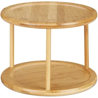 Relaxdays Drehregal Küche, Gewürzkarussell 360°, kleines Parfüm Regal, Schrankrondell HxD 19,5 x 24,5 cm, Bambus, natur