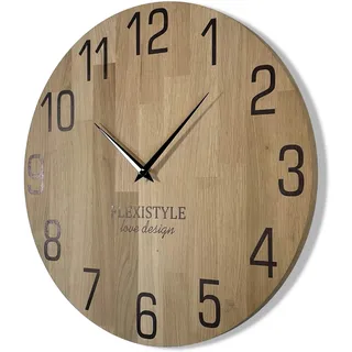 FLEXISTYLE groß Natur 50cm Durchmesser holzoptik 100% Eiche, Holz modern, Wohnzimmer, ohne tickgeräusche, z228-d-1-50cm, Holz Eiche