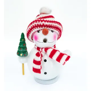 Kaladia - Rauchmann/Räucherfigur aus Holz - für Räucherkerzen Größe M - Motiv: Schneemann mit Tanne - Größe: ca. 12 cm