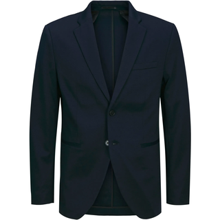 Sakko JACK & JONES "JPRJAXON Jersey Blazer mit Stretch für stylischen Look", Herren, Gr. 46, blau (schwarz navy), Web, Obermaterial: 79% Polyester, 18% Viskose, 3% Elasthan, unifarben, slim fit, Sakkos Sakko, meliert, modisch, slim fit, Materialmix