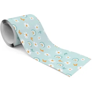 Muralo Tapetenbordüre selbstklebend Gänseblümchen Regenbogen Schmetterlinge , Blau, Weiß, Orange , Papier , Floral, Regenbogen , Rechteckig , 10x300x300 cm , Tapeten & Wandverkleidungen, Wandtattoos & Sticker