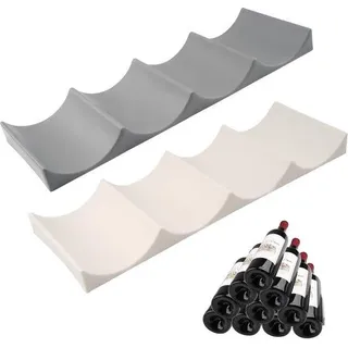 Unyqoos® Stapelbare Antirutsch‐Flaschenhalter – 2er-Set für Kühlschrank & Küchenaufbewahrung, lebensmittelechtes PP, platzsparend - Weiß, Grau