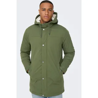 Parka ONLY & SONS "ONSALEXANDER LIFE PARKA OTW VD", Herren, Gr. S, grün (olive night), Web, Obermaterial: 100% Baumwolle. Futter: 100% Polyester. Wattierung: 100% Polyester, unifarben, regular fit Po-bedeckend, gerader Abschluss, Jacken Parka, Polyester, regular fit