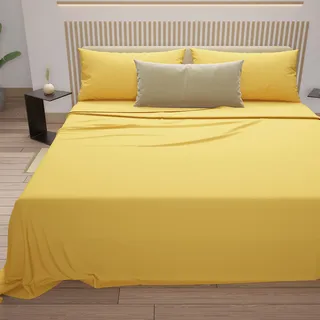 PETTI Artigiani Italiani - Bettwäsche aus Baumwolle, französisches Bett, französisches Bett, Gelb, 100% Made in Italy