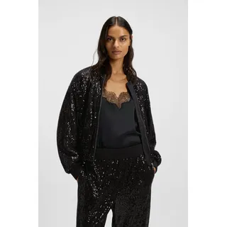 Blouson BOSS ORANGE "Jilloi Premium Damenmode", Damen, Gr. 48, schwarz 001, Web, Obermaterial: 95% Polyester, 5% Elasthan, unifarben, relaxed fit hüftlang, angesetztes Bündchen, Jacken Blouson, mit Paillettenbesatz, Relaxed Fit