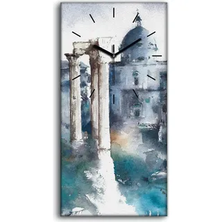 Wanduhr Bürouhr Leinwand Bild Quarz 30x60 Rom Alte Gebäude Ruinen Landschaft - schwarze Hände