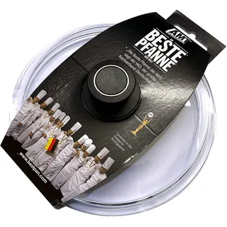AMT Gastroguss runder Glasdeckel mit Deckelknopf und AMT-Original-Banderole, Ø 28 cm, backofenfest, passend Produkte (Bratpfannen, Schmorpfannen, Kochtöpfe etc.), AMZN-028-Z1-L2