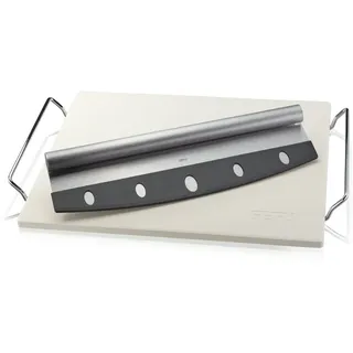 GEFU Pizzastein eckig 38 x 30 cm Edelstahl - Keramik weiß