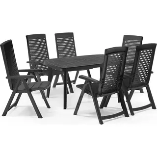 Shaf Milano 7-tlg. Outdoor-Essgruppen-Set | Klappstuhl anthrazit | Wetterfest | Klappsessel - Grau