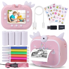DYNASONIC Kinderkamera (2. Generation Einhorn) Digital- und Videokamera, 48 MP, 2,5 K UHD, inkl. 32 GB SD-Karte, 5 Druckpapier, Geschenk für Mädchen 3 bis 14 Jahre