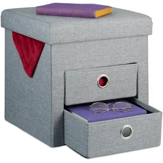 Relaxdays Sitzhocker , grau , Textil, Holzwerkstoff , 37x39x37 cm, , Wohnzimmer, Sessel, Hocker & Hockerbänke, Sitzhocker