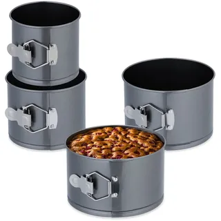 Relaxdays Springform Set, 4-teilig, Ø 12, 14, 16, 18 cm, Carbonstahl, Antihaftbeschichtung, runde Backformen, anthrazit