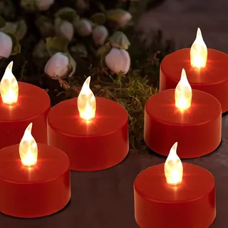 Nancia 50pack Batteriebetriebene flammenlose LED Teelichter Kerzen, realistische hell flackernde elektrische Teelichter Kerzen, Dose langlebig 200 Stunden Hochzeiten, Partys,Festivalsdekorieren rot