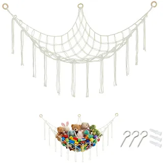 Kuscheltier Aufbewahrung Netz, Beige Boho Makramee Stofftier Hängematte