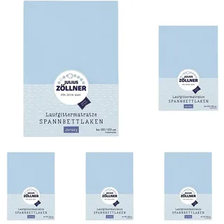 Julius Zöllner 8390347350 Jersey Spanntuch, passend für Laufgittermatratzen 68x90 bis 100x100 cm, Hellblau (Packung mit 5)