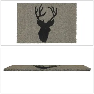 Relaxdays Fußmatte Kokos, Hirsch, 40x60 cm, rutschfest, wetterfest, Fußabtreter innen & außen, grau-schwarz