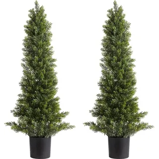 Künstliche Topiary-Zedernbäume, 2er-Set 914 mm Kunstkiefernsträucher, Kunstbäume aus Seide sehen echt aus, einfache Montage für Dekoration, Veranda, Terrasse, Garten, Balkon, Hinterhof, Innenbereich, Büro