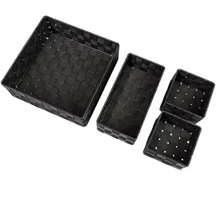 Set mit 4 Aufbewahrungskörben für Badezimmer – Set Aufbewahrungskörbe für Wohnzimmer in verschiedenen Größen, Polypropylen, 13 x 9 x 13 cm, 26 x 9 x 13 cm, 28 x 10 x 28 cm, Schwarz