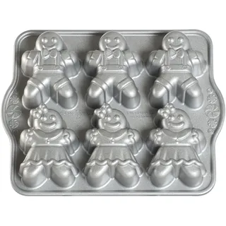 Nordic Ware Lebkuchenkinder-Backform, Aluminiumguss-Backform für festliche Küchlein, Antihaft-Kuchenform, Farbe: Silber