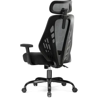 COMHOMA Ergonomischer Bürostuhl Schreibtischstuhl mit 3D Armlehnen, Kopfstütze, Gamingstuhl atmungsaktives Mesh, V-förmige Rückenlehne, Wippfunktion, Hochdichter Schaumstoffsitz, Schwarz
