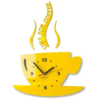 FLEXISTYLE Küchenuhr modern Zitronengelb große Wanduhr ohne tickgeräusche Kaffee Motiv Design dekorativ wanduhren Wand küche Uhr, wall Clock, wall Clocks, Aus hochglänzendem Acrylglas gefertigt