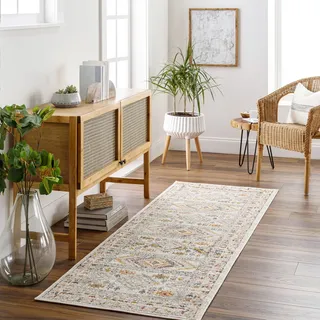 Livabliss Dublin Vintage groß - Wohnzimmer 80x150 cm, Esszimmer, Schlafzimmer, Orientalischer e Boho Style - Carpet Living Room, Bunter Muster, Elfenbein, Rosa und Grau