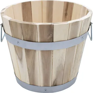 Pflanzeimer mit Griffen aus Holz mit Metall - ca. 28 x 23 cm - Blumentopf natur