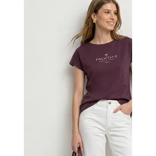 Shirttop STREET ONE, Damen, Gr. 42, rustic rouge, Jersey, Obermaterial: 100% Baumwolle, bedruckt, normal hüftbedeckend, Rundhals, abgesteppte Kante, Tops Shirttop, Sommertop mit Wording