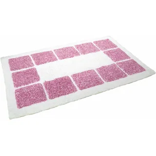 Badematte MESANA "Karo Melange, Badvorleger, Badezimmer Teppich" Gr. 2, pink, H:15mm, Baumwolle, Badematten, Badematte, modernes Design, mit Bordüre, rechteckig & quadratisch erhältlich
