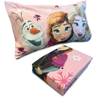 hermet Bettwäsche-Set für Einzelbett, Flanell, Motiv: Die Eiskönigin, 100% Baumwolle, 3-teiliges Set, Bettlaken + Spannbettlaken + Kissenbezug, Einzelbett