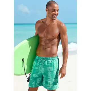 Badeshorts BENCH., Herren, Gr. L (52), Lang, grün (grün (langgröße)), Microfaser, Polyester, bedruckt, Badehosen Badeshorts, kurze oder lange Form