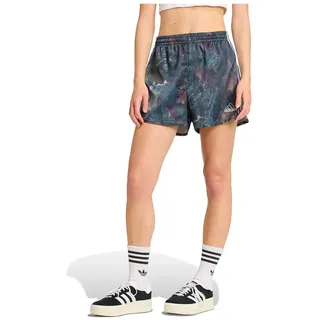 Adidas Originals Leaf Camo Print Satin Kurze Hose - Black / White - XS