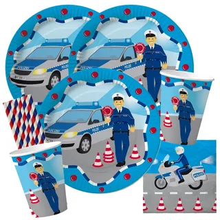 Party-Set Polizei 44-teilig - Teller Becher Servietten Trinkhalme für 8 Kinder