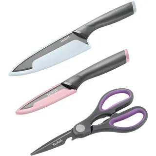 Tefal Slicy 3-tlg. Messer-Set, Soft Touch Griff, Schwarz/Pastellfarben