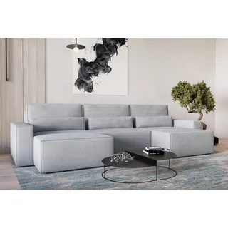 MOEBLO Wohnlandschaft DENVER U MINI , aus Cord, Couch Cord für Wohnzimmer Schlafsofa Sofagarnitur Sofa Eckcouch U-Form Cordstoff, Eckcouch Wohnlandschaft Sofa mit Ottomane Eckgarnitur Polsterecke mit Schlaffunktion und Bettkasten - Hellgrau - Poso 110 - Hellgrau