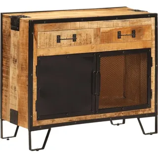 Sideboard 80x31x66 cm Massives Raues Mangoholz und Metall - Braun, Bunt