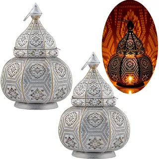 2er Set Orientalische Laterne Lampe Nachttischlampe Mahana Weiss - Weiß